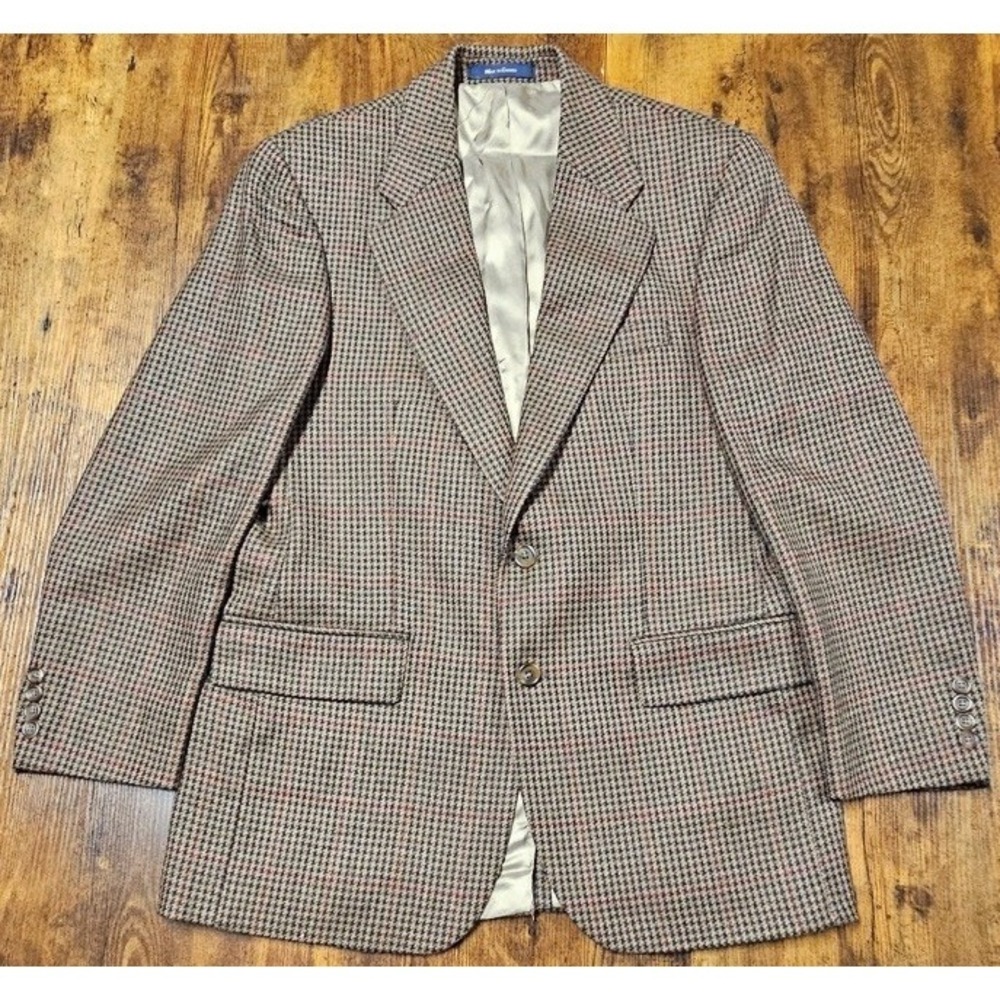 Vtg Ralph Lauren Polo University Blazer Green Brown Houndstooth Windowpane